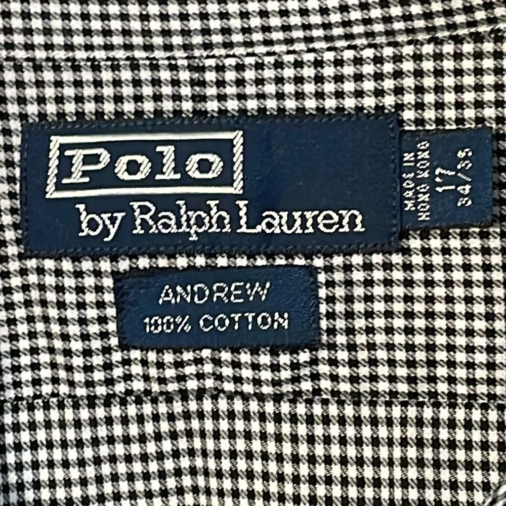 Polo Ralph Lauren Size 17 34/35‎ black and white mini houndstooth Andrew shirt.